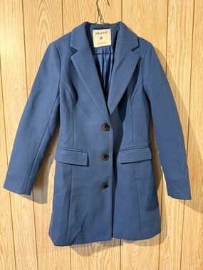 Allegra K Blue Tailored Pea Coat with Notch Collar